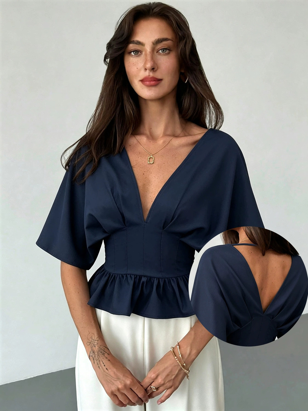 ZARA Batwing Sleeve Backless Crop Top Waist Slimming Peplum Hem